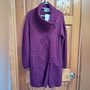 Aran Knit Coatigan with Celtic Knot Side Zip‎‎